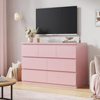 Modern 7 Drawer Dresser for Bedroom,Pink Wood Chest of Drawers,Closet Clothes Storage Organizer with Deep Drawers for Living Room Hallway Entryway,Nursery (15.3" D x 47.2" W x 32.3" H)