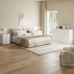 3 Pcs White 8 Drawer Dresser & 3-Drawer Nightstand Set丨Tall Fluted Dresser and Night Stand Set of 2 with Metal Handle, Modern Wood Chest of Drawers Storage Dressers Set for Bedroom