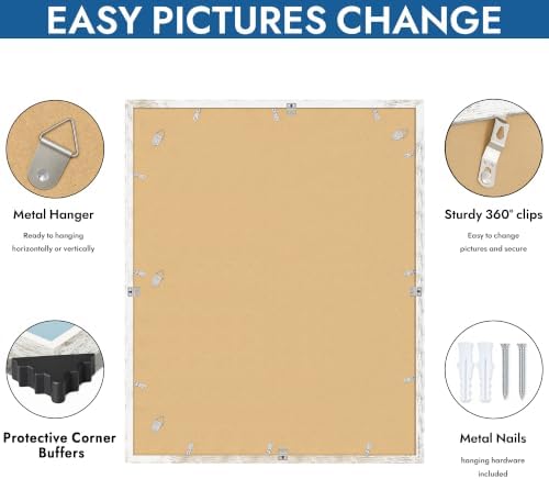 Hongkee 24x30 Frame Set of 4, 24 x 30 Distressed White Wood(Mat 18x24)