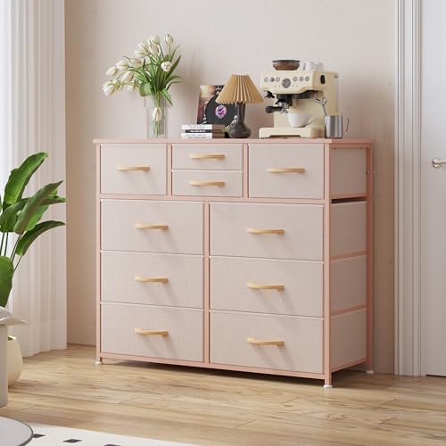 LUMTOK 10 Drawers Dresser with Fabric Bins for Bedroom,Closets，Dark Gray