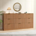 Natural Wood Dresser with 9 Drawer 63" Wide Fluted Dresser for Bedroom丨Long Dresser Modern Chest of Drawers with Gold Handle, Wood TV Stand Storage Organizer for Bedroom, Living Room, Natural Wood
