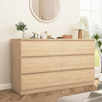 Vibe & Dine 6 Drawer Double Dresser, Modern Chest of Drawers with Wide Storage for Closet, Bedroom, Living Room, Natural Wood