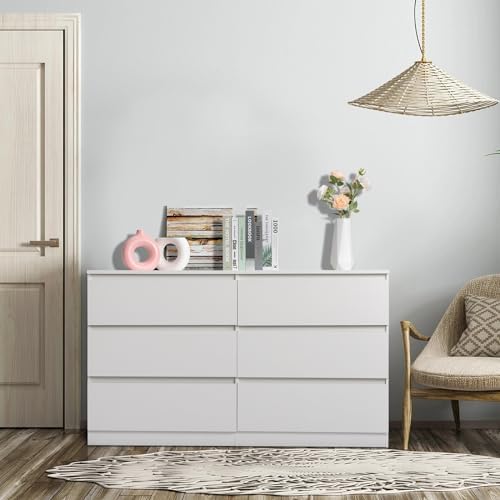 Karl home White 55-Inch 6 Drawer Modern Dresser, Bedroom Storage Chest
