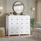 BORNOON Tall 8-Drawer Dresser, Modern Wooden Storage Chest of Drawers, Dresser TV Stand, Wood Drawer Organizer with Metal Handles for Bedroom, Living Room, Hallway