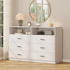 Bigbiglife 6 Drawers Dresser for Bedroom with Open Storage Cubby, Double Wide Dresser Organizer for Bedroom, Living Room, Entryway, Hallway (White)