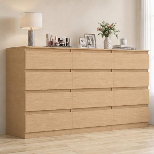 12 Drawer Dresser for Bedroom,Modern Deep Drawer Dresser with No-Handle Design,Storage Wood Chest of Drawer,Storage Organizer Furniture for Closet,Hallway