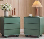AVZEAR Set of 2 Modern3 Drawer Dresser for Bedroom, Curved Wooden Dresser Chest of Drawers, 3 Drawer Nightstand Closet Clothes Storage Organizer for Kids Bedroom, Living Room, Nursery, Green