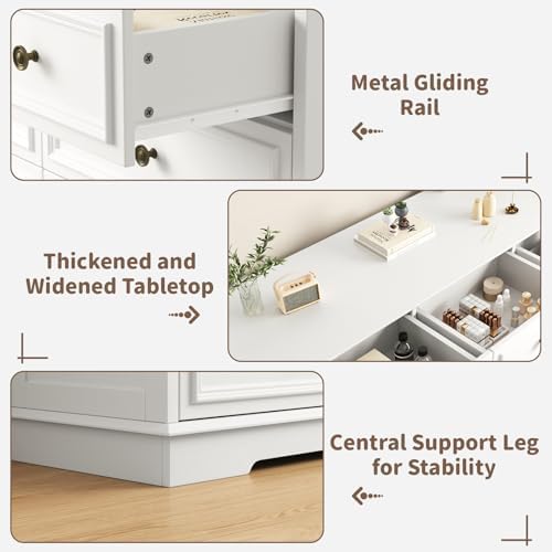 51" Wide Farmhouse 9 Drawer Dresser for Bedroom, White