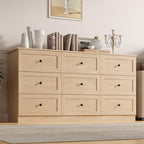 Furnify 9 Drawer Dresser, 59" Wide Dresser for Bedroom, Modern Large Chest of Drawers, TV Stand for 65 inch, Storage Organizer with Metal Handles for Bedroom, Living Room, Hallway, Natural
