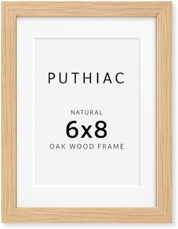 puthiac 6x8 Solid Oak Wood Picture Frame with 5x7 Mat, Natural Oak, 1 Pack