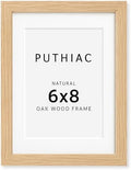 puthiac 6x8 Solid Oak Wood Picture Frame with 5x7 Mat, Natural Oak, 1 Pack