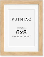 puthiac 6x8 Solid Oak Wood Picture Frame with 5x7 Mat, Natural Oak, 1 Pack