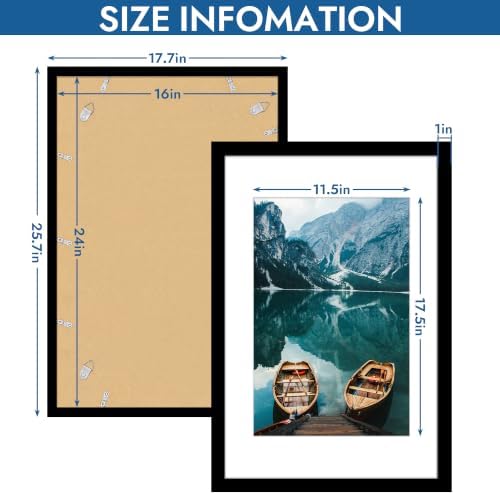 Hongkee 16x24 Frame Set of 4, 16 x 24 Black Wood Style(Mat 12x18)
