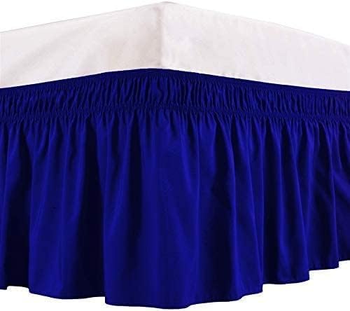 Royal Blue Wrap Around Bed Skirts - Three Sides Fabric Adjustable Elastic Dust Ruffle Soft -600 TC Stretchy Bed Skirt-Olympic Queen(66""X 80"") Royal Blue