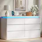 6 Drawer Dresser for Bedroom,47.24"Long White Chest of Drawers w/LED Lights