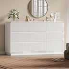 Wodeer White Dresser Fluted 9 Drawers Dresser for Bedroom, 59" Wide Wood Chest of Drawers with Hidden Handles & Rounded Corners, Modern TV Stand Storage Cabinet for Living Room, Hallway, Entryway