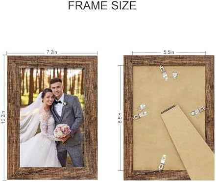 Hongkee 5.5 x 8.5 Diploma Frame Set of 4, Made of Real Glass and Rustic Brown Frame, 5.5 by 8.5 Photo for Wall or Tabletop