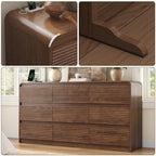 Gyfimoie Walnut Fluted 9-Drawer Dresser for Bedroom w/Power Outlet