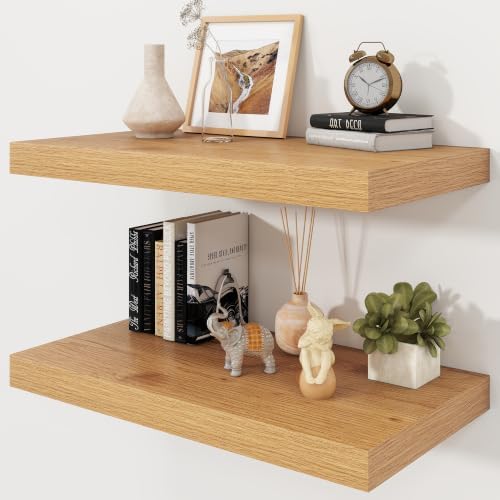 24" Natural Oak Color Floating Shelves 12inch Deep Shelf, Set of 2
