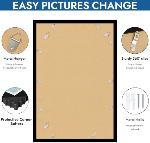 Hongkee 16x24 Frame Set of 4, 16 x 24 Black Wood Style(Mat 12x18)