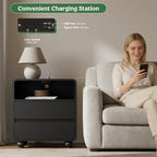 Lulive Night Stand, Bedside End Table with Charging Station, Black