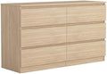 Vibe & Dine 6 Drawer Double Dresser, Modern Chest of Drawers with Wide Storage for Closet, Bedroom, Living Room, Natural Wood