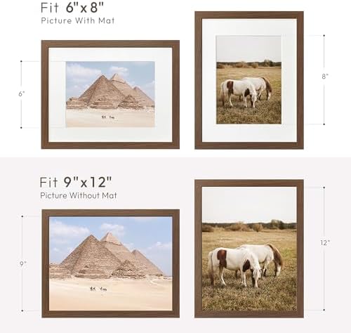 9x12 Wood Frame, Solid Oak 9x12 Picture Frame with Mat to 6x8