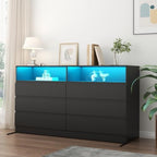 Gyfimoie Black 6-Drawer Dresser for Bedroom w/Power Outlet and LED Light