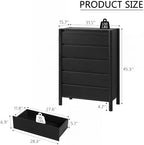 HOUROM Black Dresser for Bedroom,45" Tall 5 Drawer Mid Century Modern Chest
