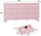 HUANLEGO Fluted Dresser for Bedroom with 9 Drawers, Pink