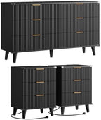 Modern Dresser and Nightstand Sets 3-Piece, 2 Nightstands 6-Drawer Dresser