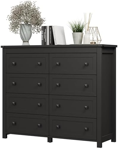 Xixini 47.2" Wide 8-Drawer Farmhouse Dresser for Bedroom, Black