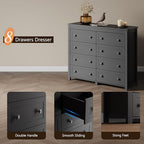 Xixini 47.2" Wide 8-Drawer Farmhouse Dresser for Bedroom, Black