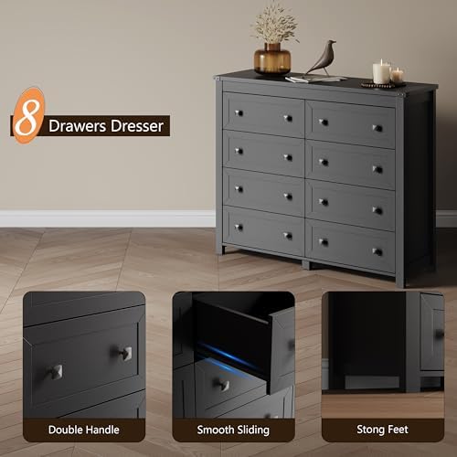 Xixini 47.2" Wide 8-Drawer Farmhouse Dresser for Bedroom, Black