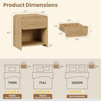 Modern Curved Nightstands Set of 2 with Open Shelf,Natural Oak