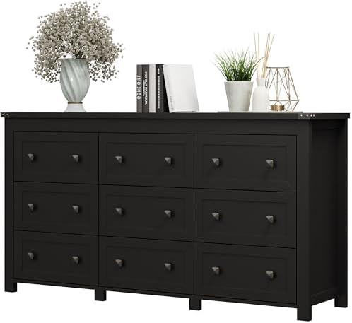 Xixini 59.1" Wide 9-Drawer Farmhouse Dresser for Bedroom, Black