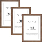puthiac 4x6 Solid Oak Wood Picture Frames, Walnut, 3 Pack