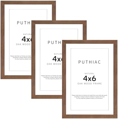 puthiac 4x6 Solid Oak Wood Picture Frames, Walnut, 3 Pack