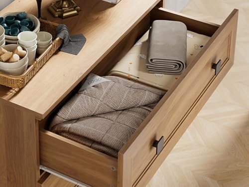 FENSULN Modern Drawer Dresser for Bedroom with 3 Drawers,Chest of Drawers with Organizer Storage for Bed Room,Livingroom Hallway Oak