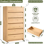 55.6” Tall Dresser with 6 Drawers, Natural Dresser & Chest of Drawers, Wooden Dresser for Bedroom, Living Room, Hallway, Wood Drawer Organizer, Front Curved & Handleless Design