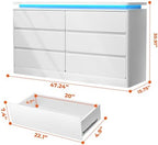 6 Drawer Dresser for Bedroom,47.24"Long White Chest of Drawers w/LED Lights