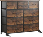LUMTOK 10 Drawers Dresser with Fabric Bins for Bedroom,Closets，Rustic Brown