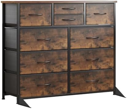 LUMTOK 10 Drawers Dresser with Fabric Bins for Bedroom,Closets，Rustic Brown