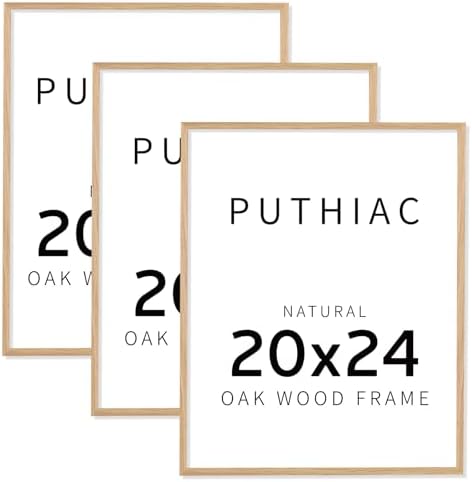 puthiac 20x24 Solid Oak Wood Picture Frames, Natural Oak, 3 Pack