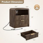 Decofy Fluted 2-Drawer Nightstand with Charging Station, Walnut