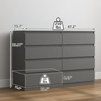 Vibe & Dine 8 Drawer Double Dresser, Modern Chest of Drawers with Wide Storage for Closet, Bedroom, Living Room, Grey