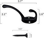 IBosins 30 Pack Heavy Duty Dual Coat Hooks Wall Mounted with 60 Screws Retro Double Hooks Utility Black Hooks for Coat, Scarf, Bag, Towel, Key, Cap, Cup, Hat