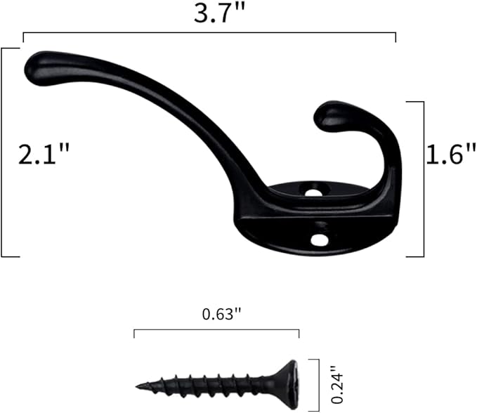 IBosins 30 Pack Heavy Duty Dual Coat Hooks Wall Mounted with 60 Screws Retro Double Hooks Utility Black Hooks for Coat, Scarf, Bag, Towel, Key, Cap, Cup, Hat
