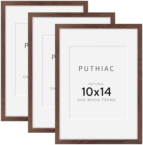 puthiac 10x14 Solid Oak Wood Picture Frames, Walnut, 3 Pack