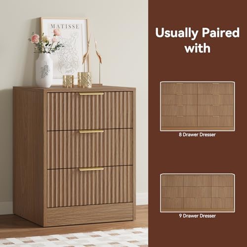 9 Drawer Dresser & 3-Drawer Nightstand Set 3-Piece, Natural Wood丨63 Long Dresser Set Night Stand Set of 2 with Metal Handle, Modern Wood Chest of Drawers Storage Dressers Set for Bedroom